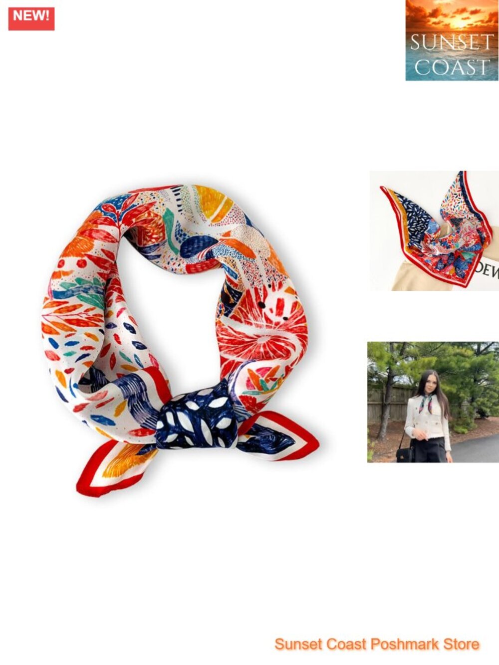 100% Mulberry Silk Neck Scarf 21x21 Lightweight Digital Print Square Scarf